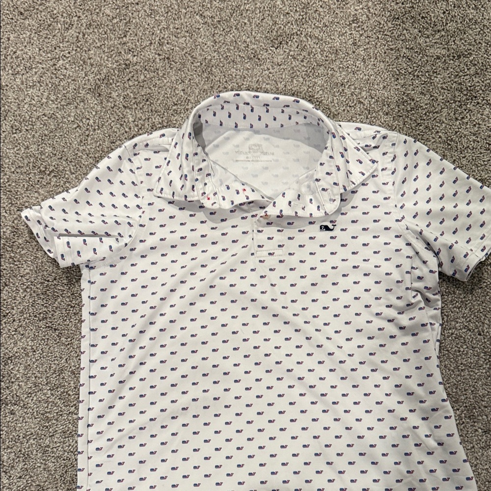 Vineyard Vines White Polo with Navy Whale Print